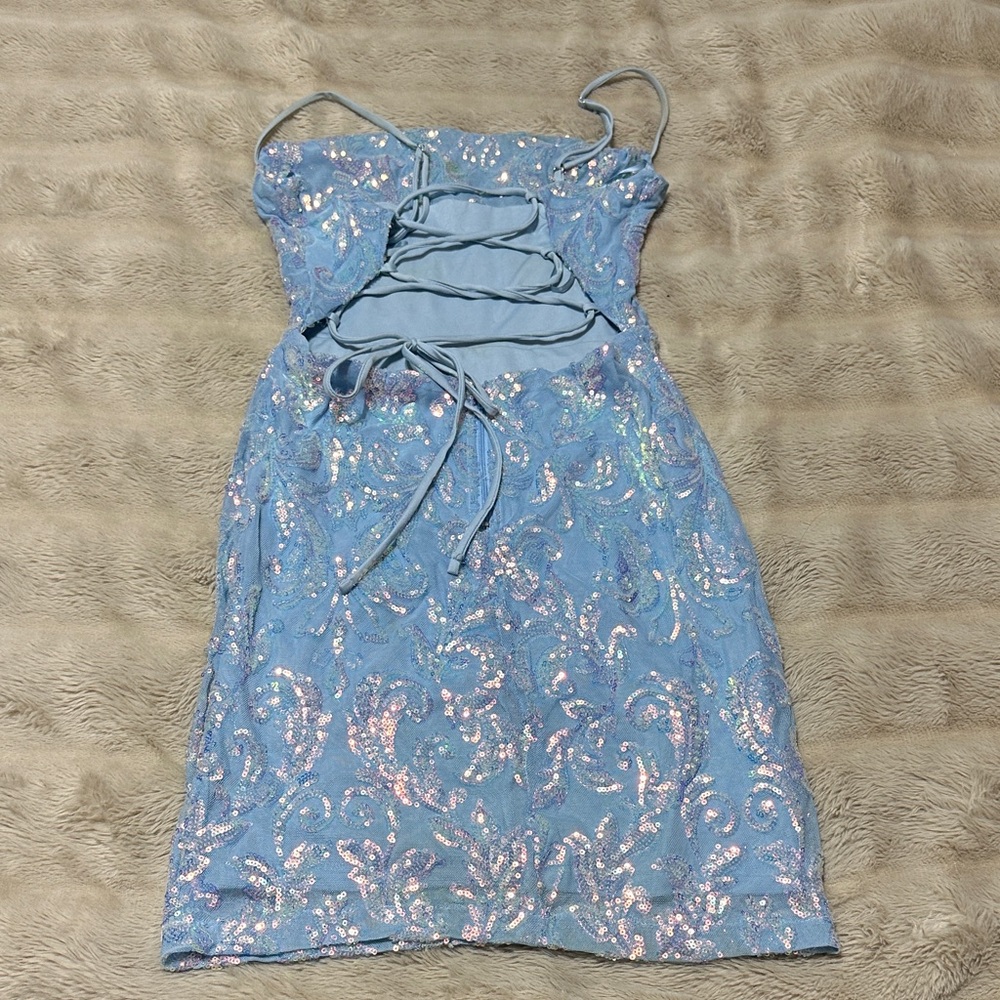 Blue Sequin Dress with Cutout Design